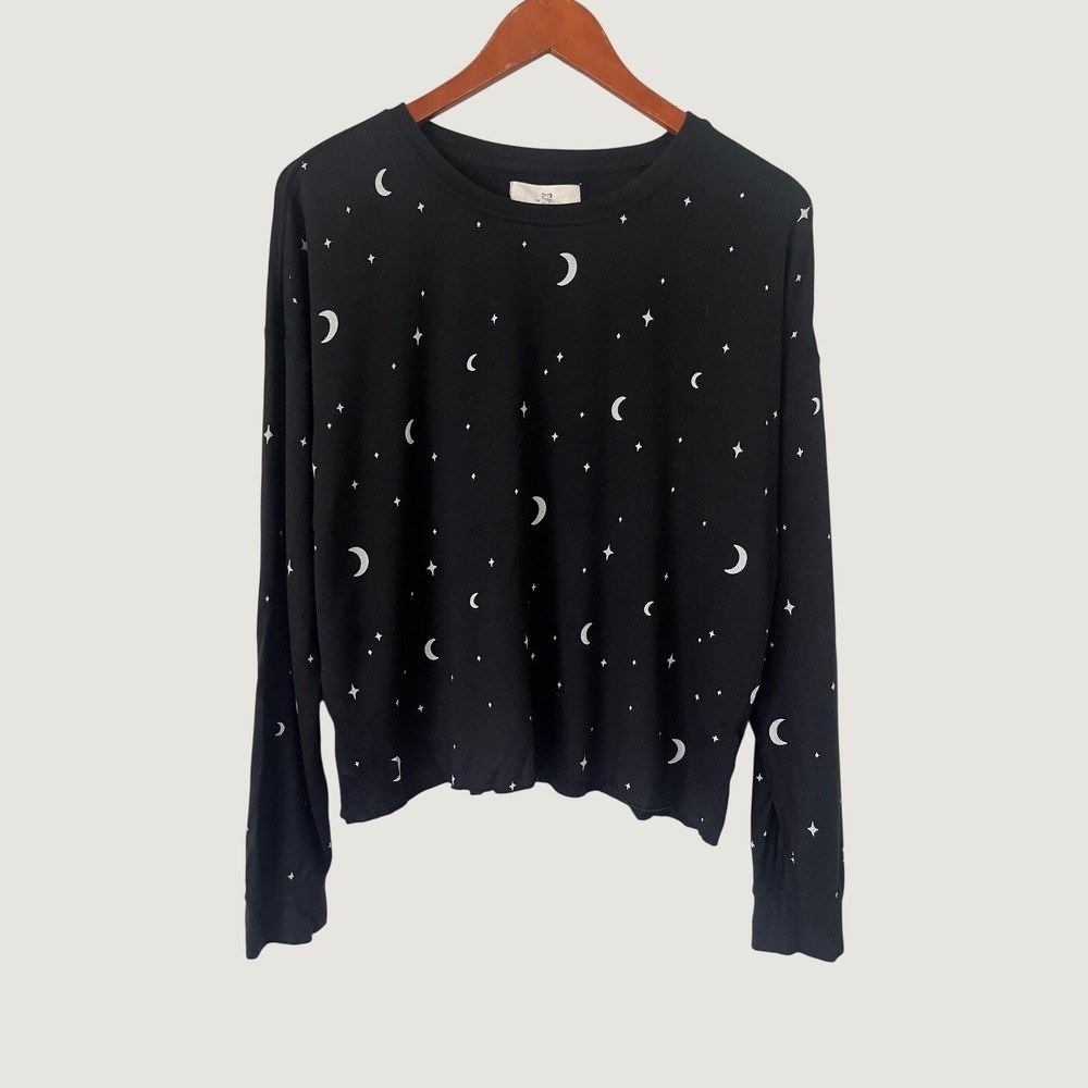 Thread + Supply Celestial Moon Star Goth neutral Black Long Sleeve Top Large